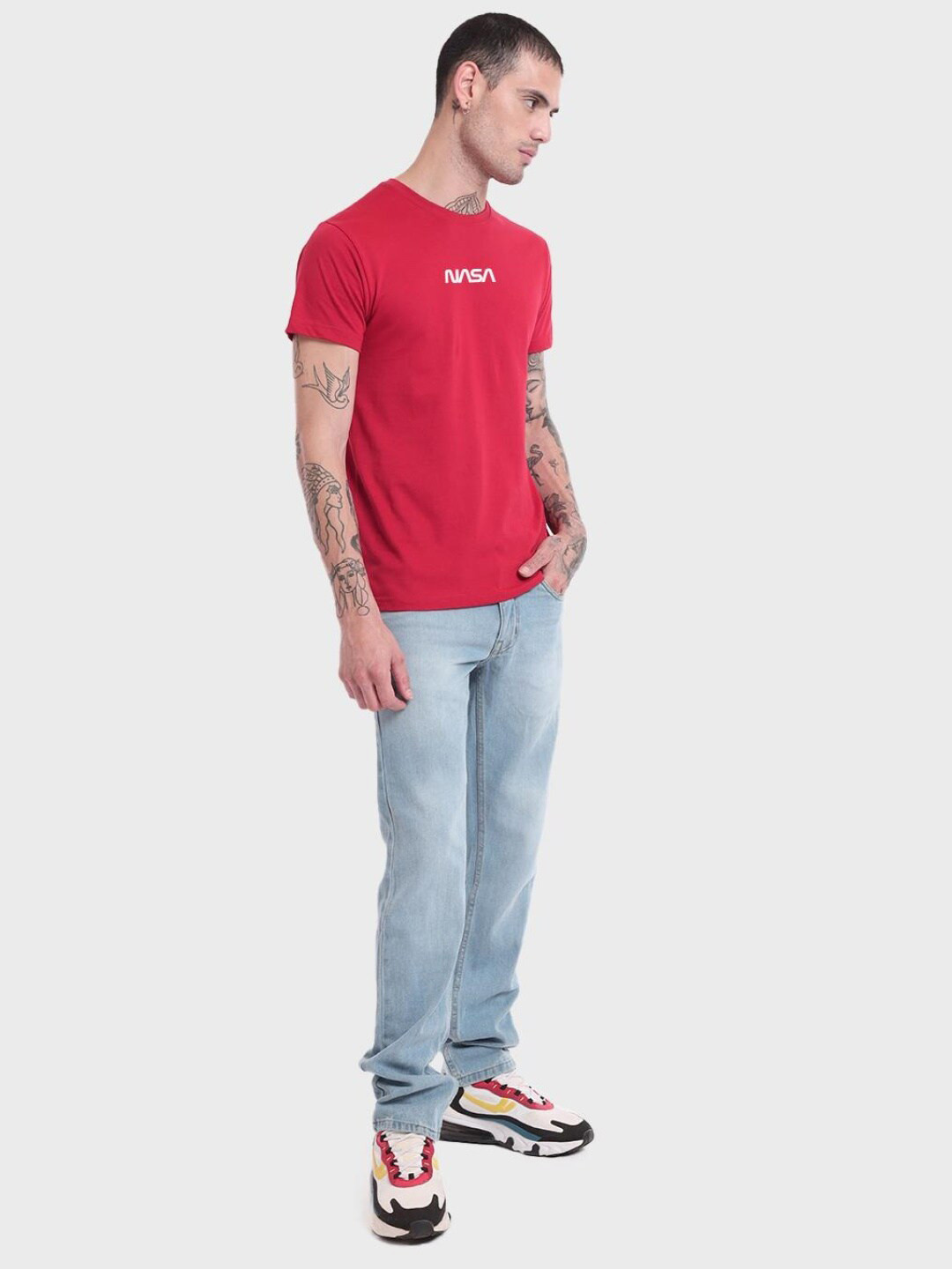 

Bewakoof Round Neck NASA Graphic Printed Back Cotton T-shirt, Red