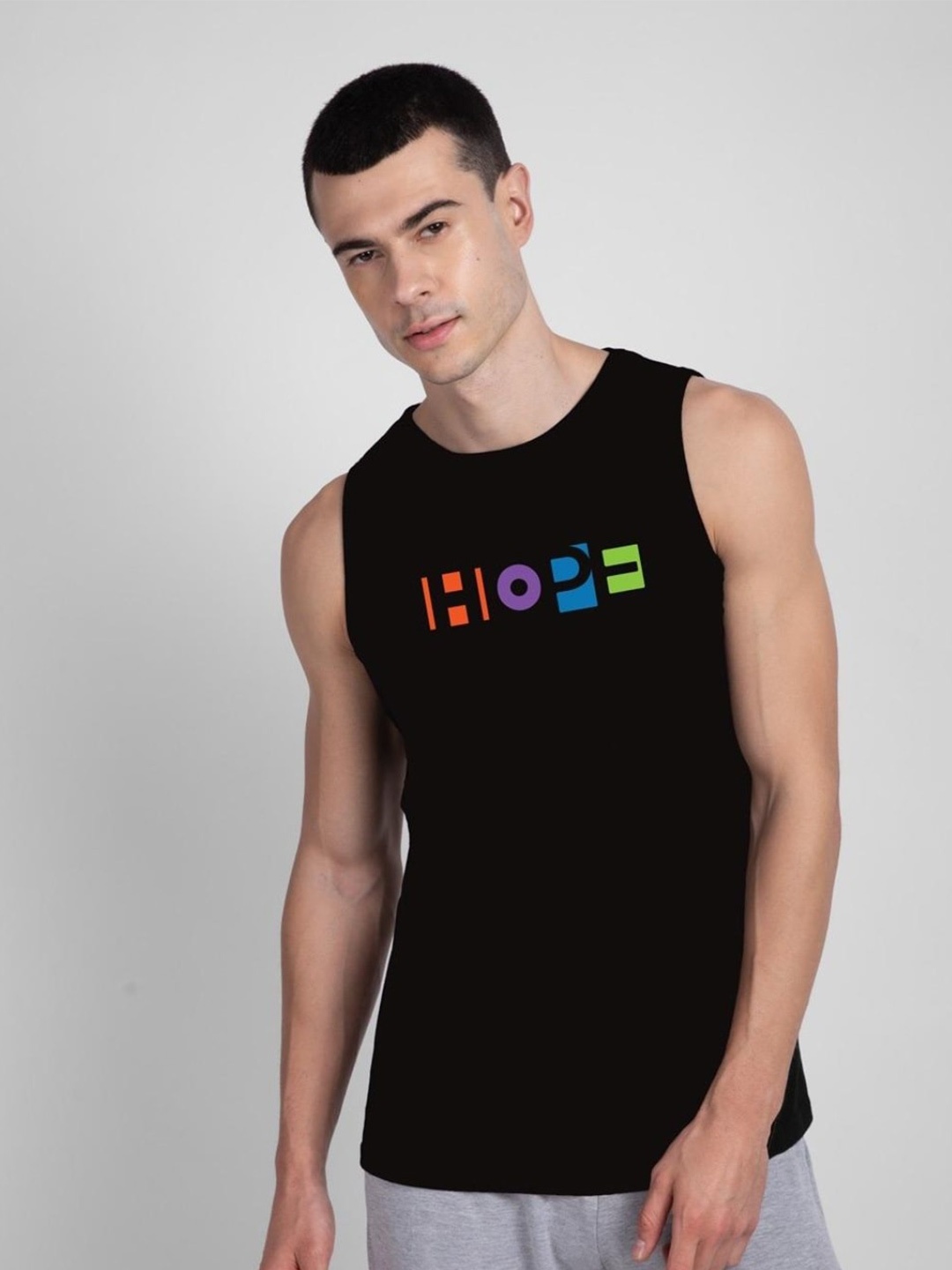 Bewakoof Typography Printed Regular Fit Innerwear Vests, Black