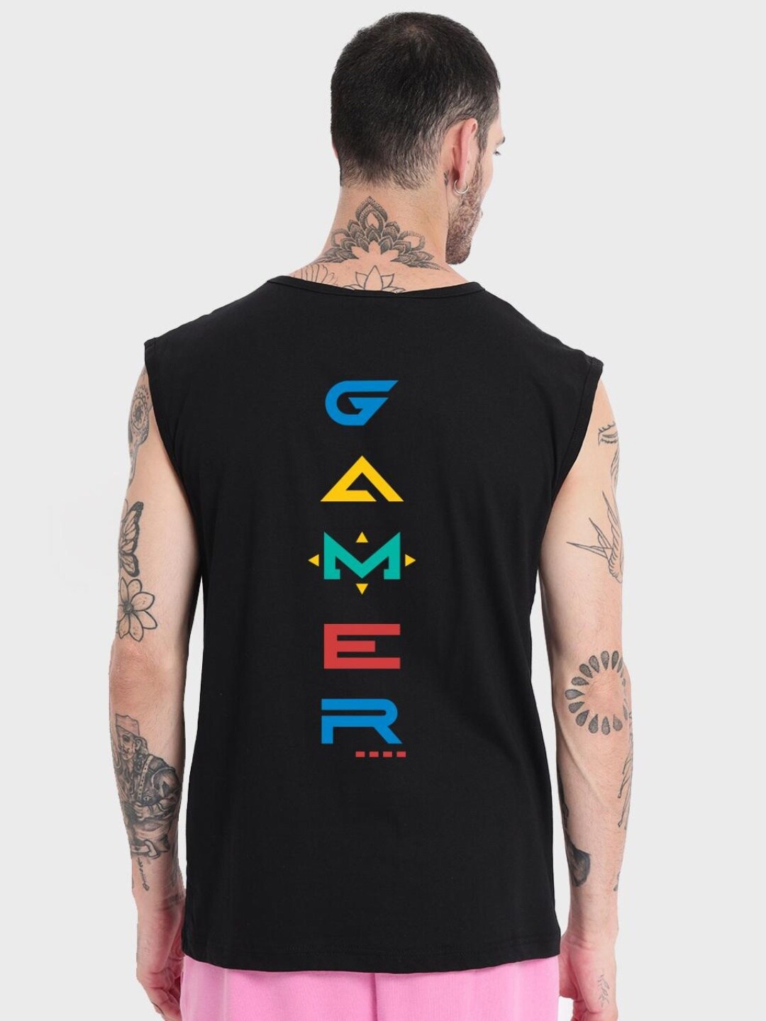 

Bewakoof Round Neck Typography Printed Sleeveless Loose Cotton T-shirt, Black