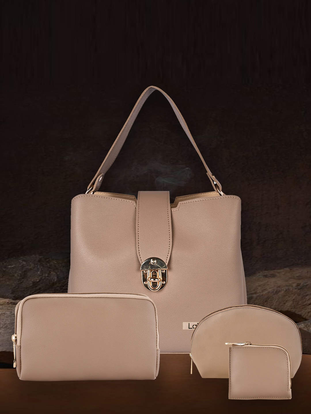

LaFille PU Structured Shoulder Bag With Pouch, Beige