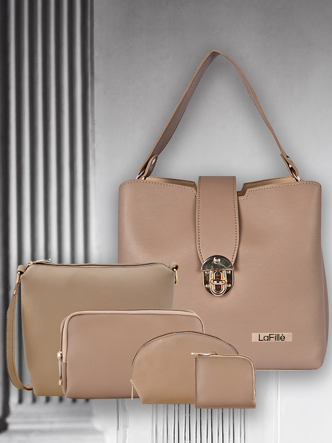 

LaFille Set of 5 PU Structured Shoulder Bag, Beige