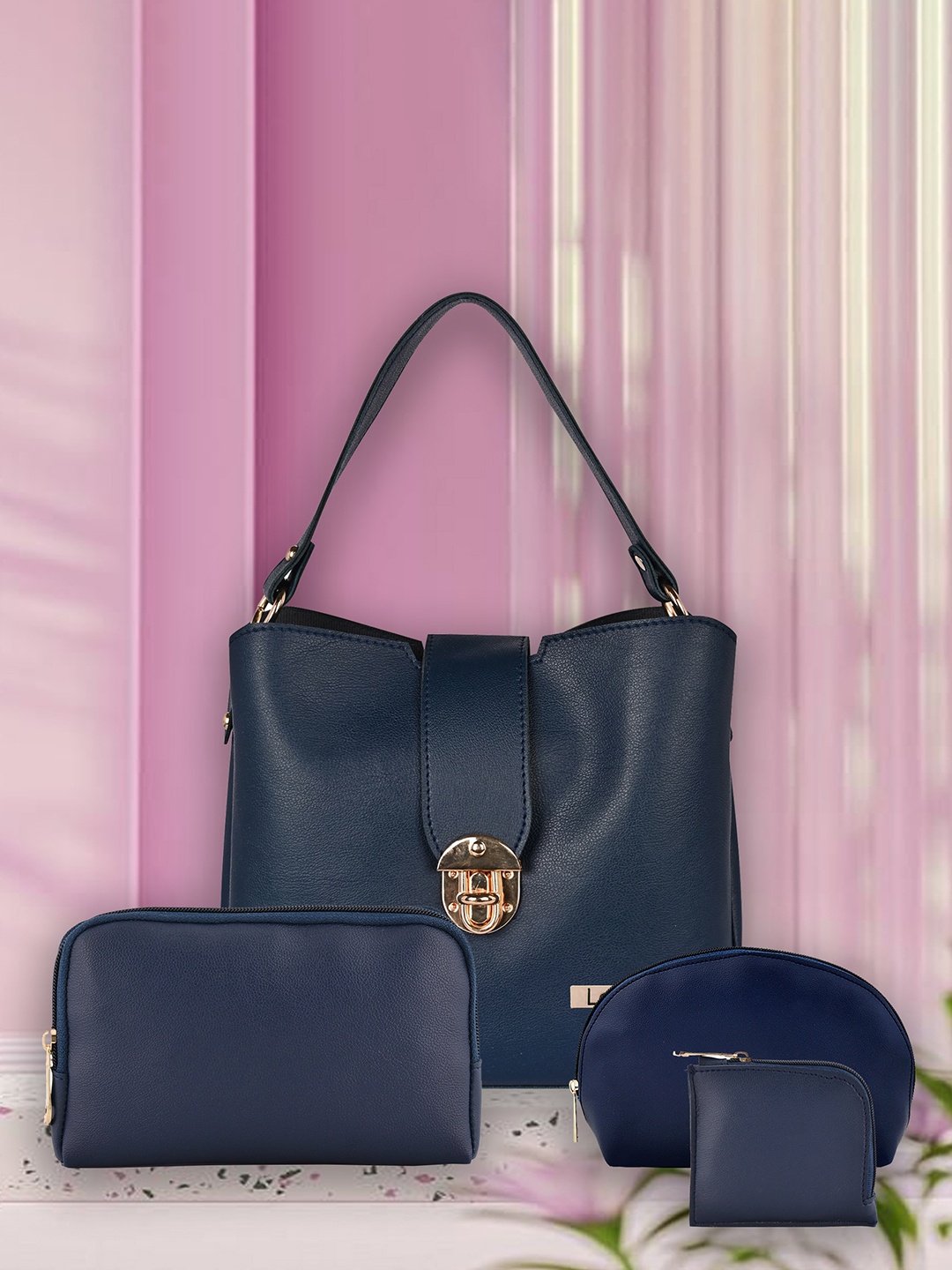 

LaFille Set of 4 PU Structured Handheld Bag, Blue