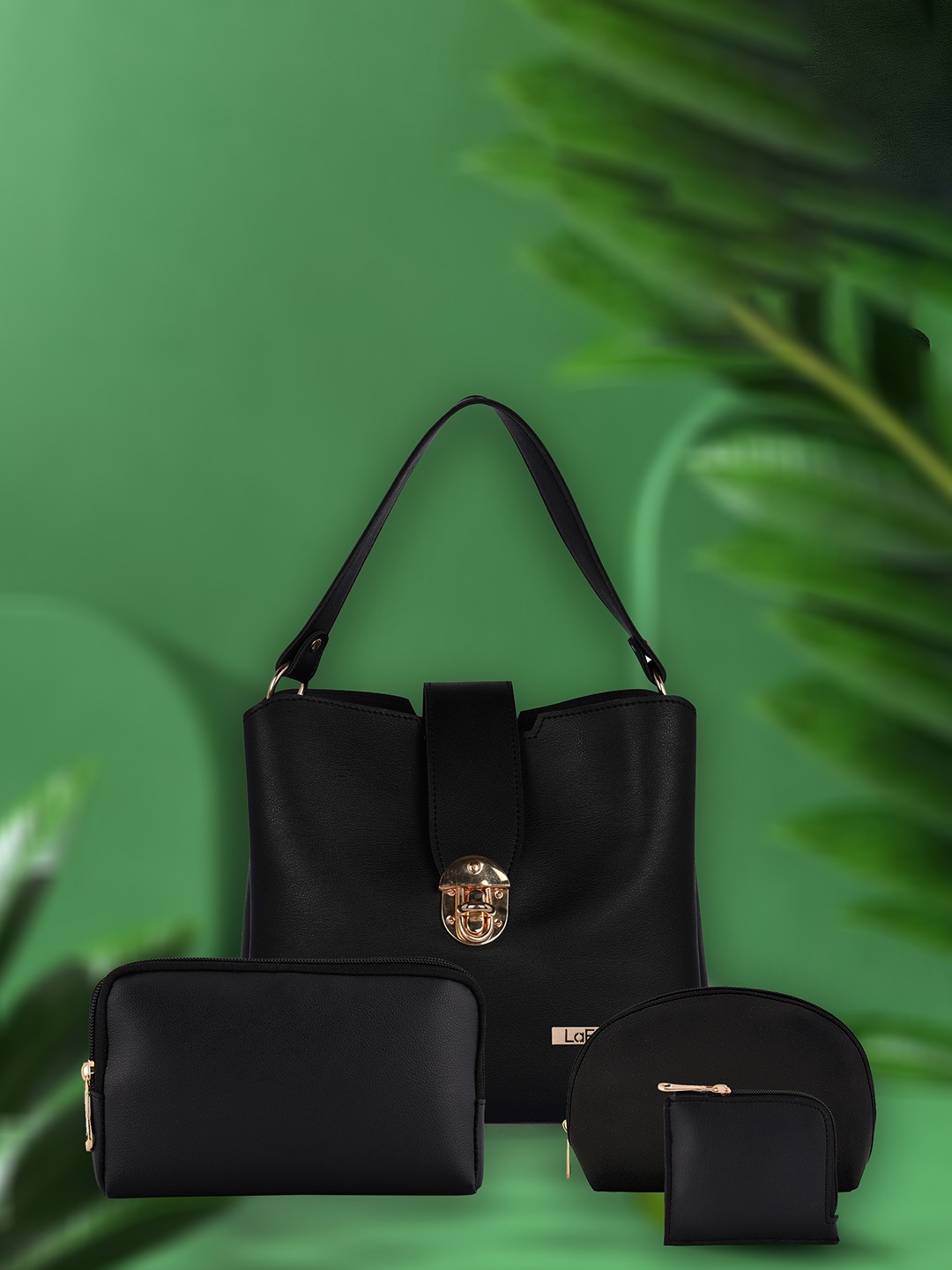 

LaFille Set of 4 PU Structured Handheld Bag, Black