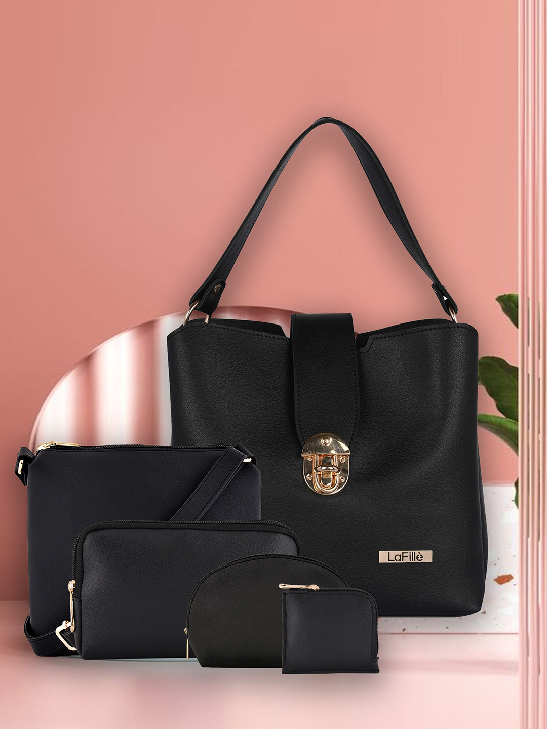 

LaFille Set Of 5 Structured Bags, Black