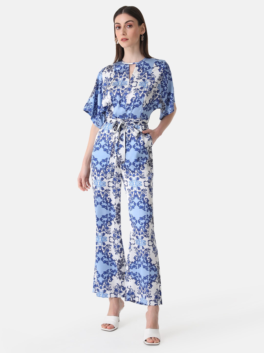 

Kazo Printed Short Sleeves Basic Jumpsuit, Blue