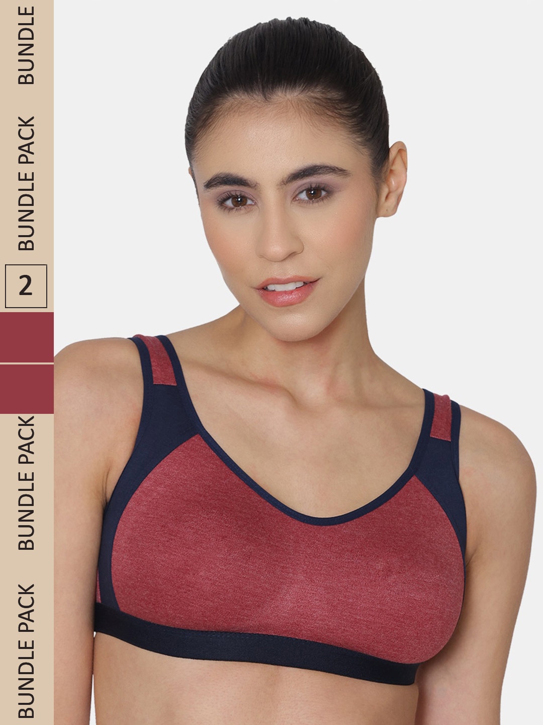 

KOMLI Pack Of 2 Non Padded Cotton Sports Bra, Maroon