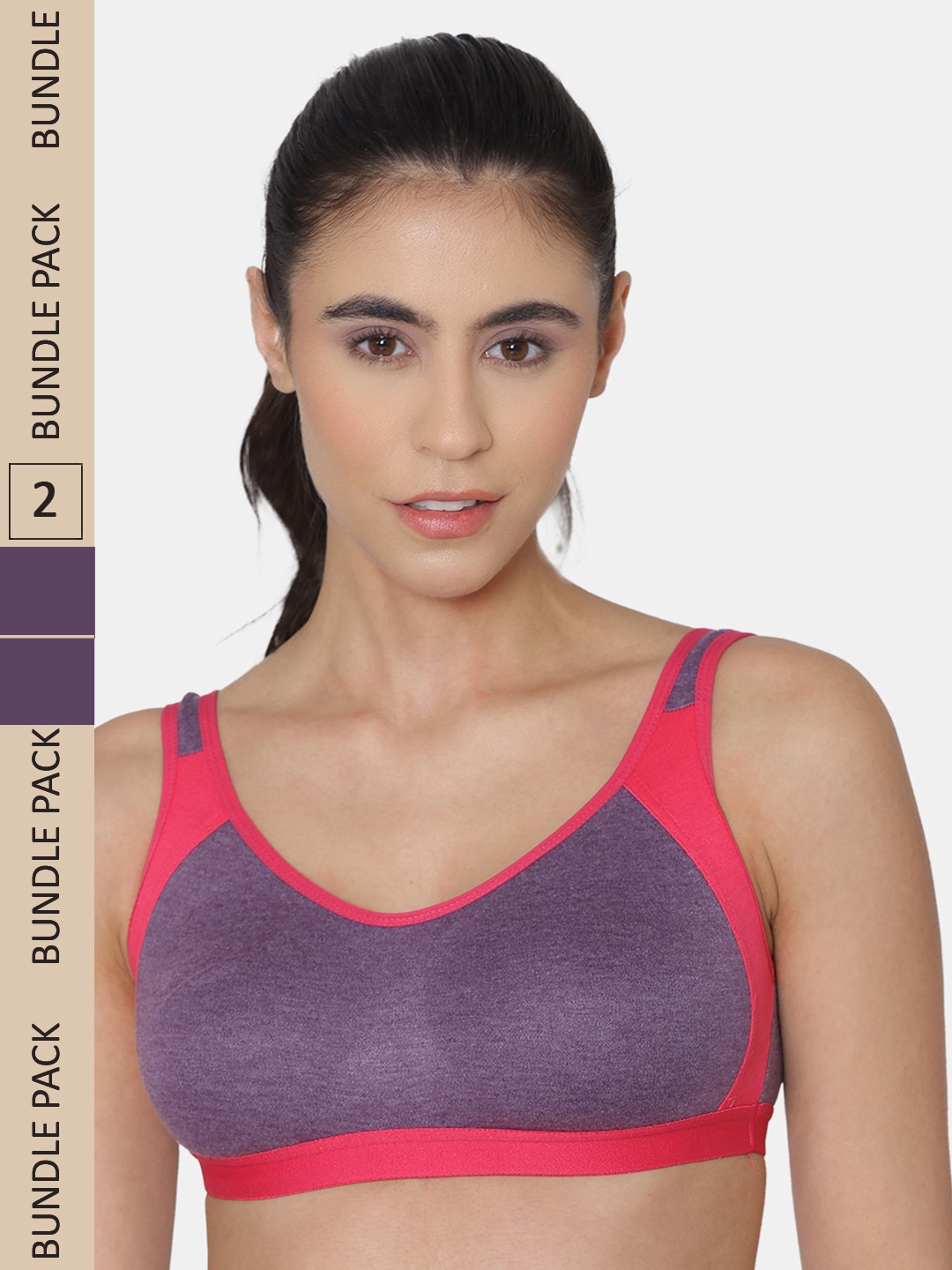 

KOMLI Pack Of 2 Non Padded Cotton Sports Bra, Purple