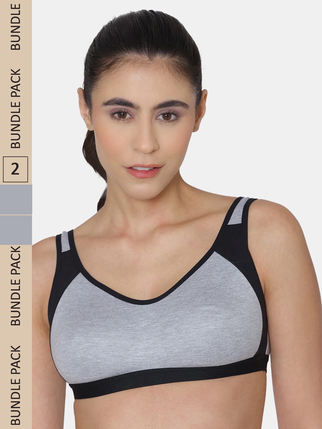

KOMLI Pack Of 2 Non Padded Cotton Sports Bra, Grey