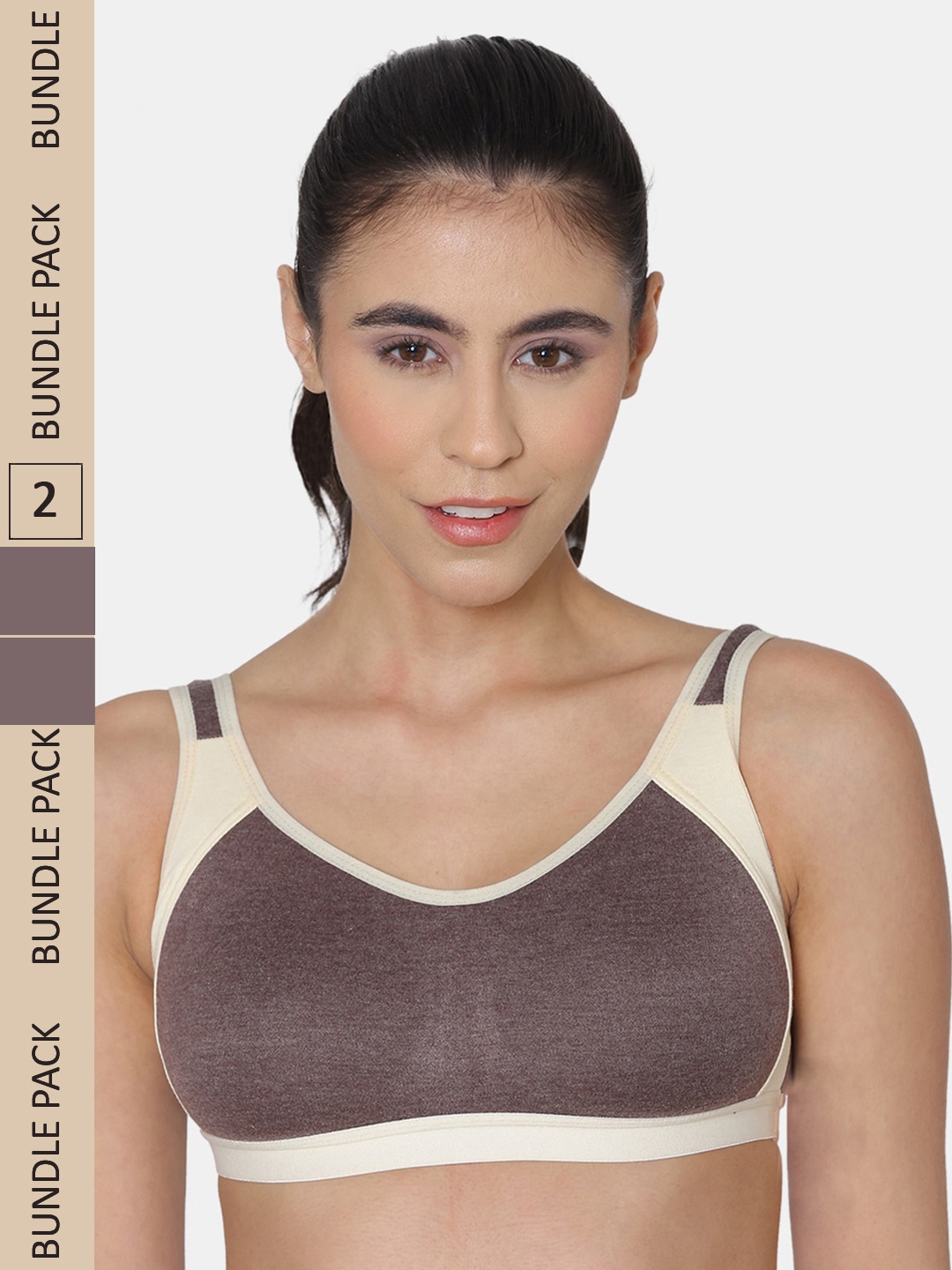 

KOMLI Pack Of 2 Non Padded Cotton Sports Bra, Brown