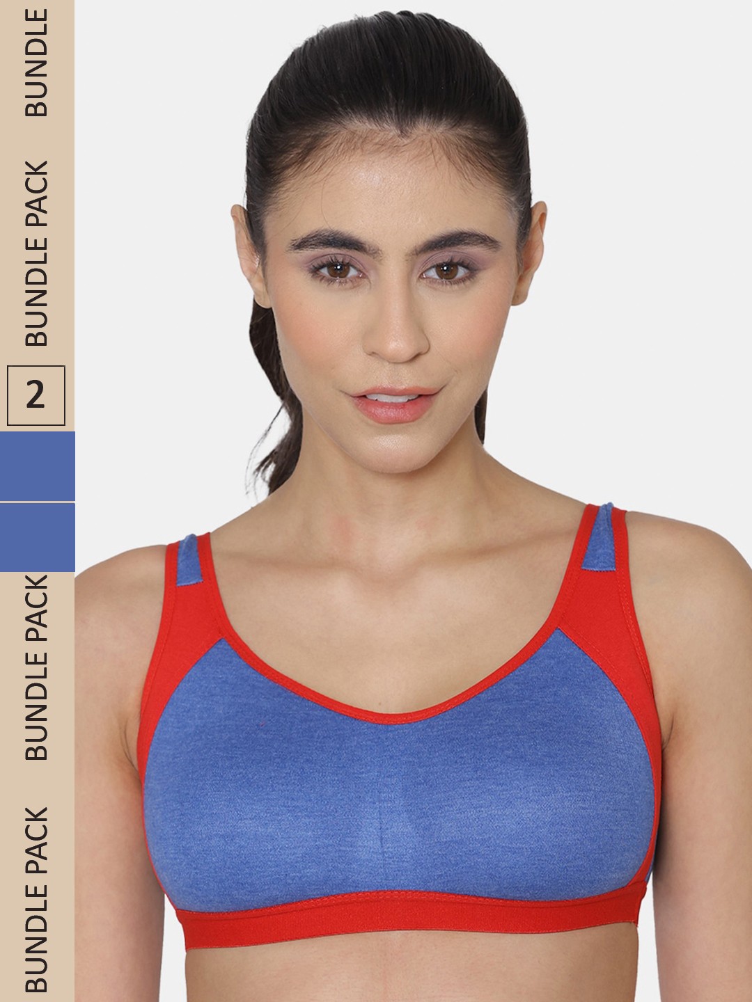 

KOMLI Pack Of 2 Non Padded Cotton Sports Bra, Blue