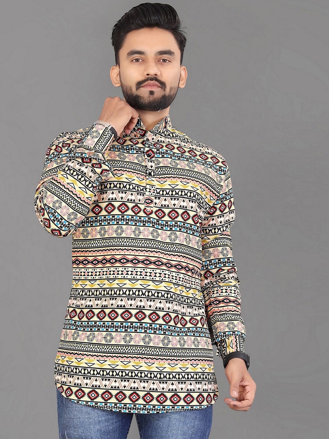 

APNISHA Tribal Printed Cotton Kurta, Yellow