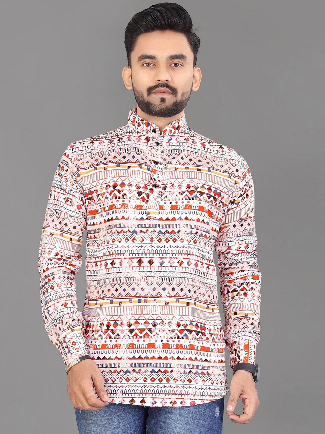 

APNISHA Geometric Printed Cotton Kurta, White