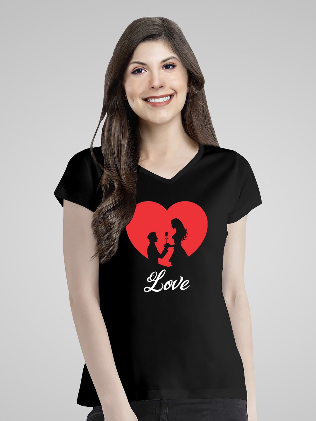 

Pootlu Typography Printed V-Neck Pure Cotton T-shirt, Black