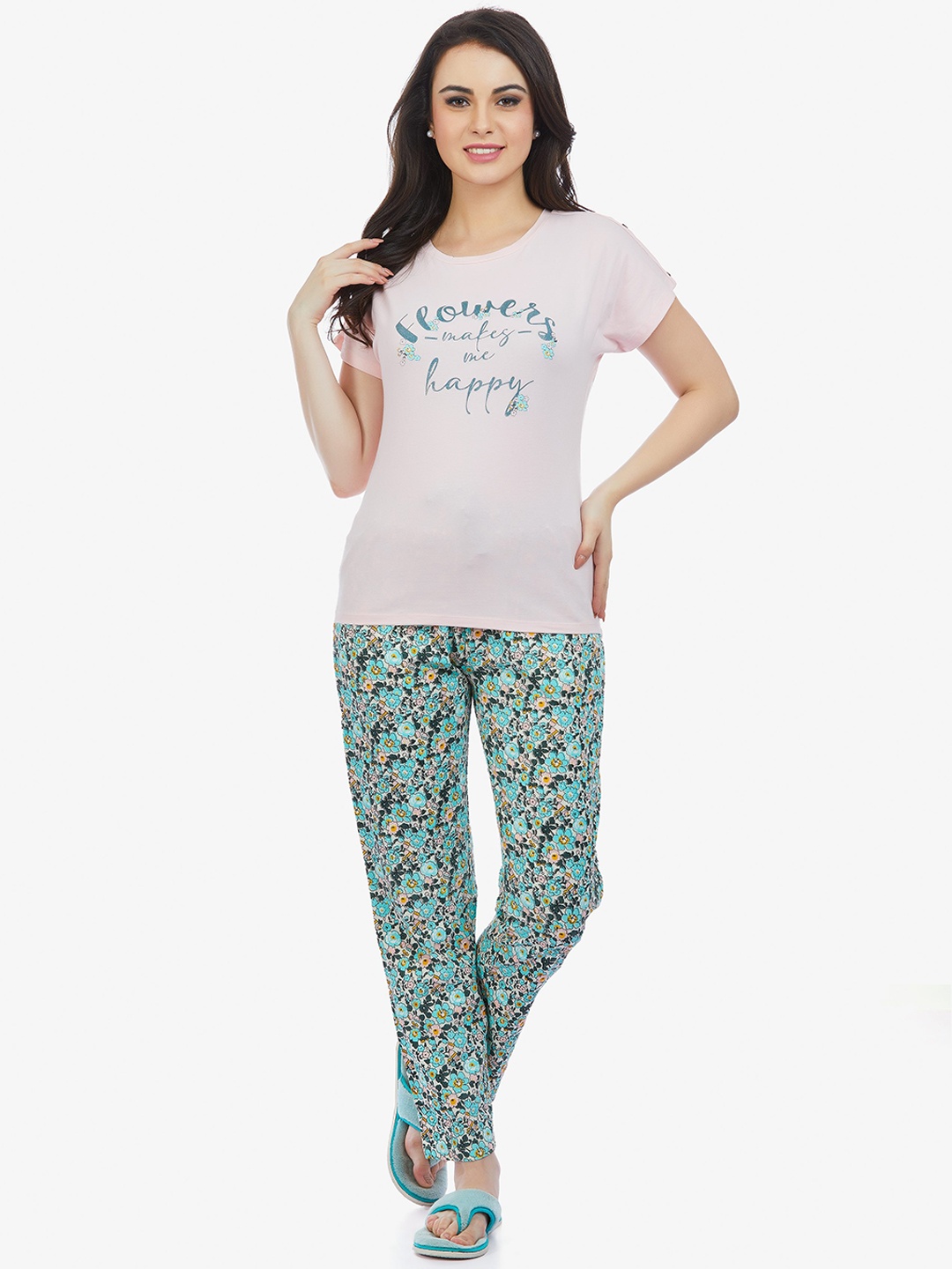 

MAYSIXTY Floral Printed Night Suit, Pink