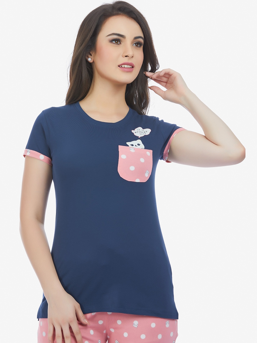 

MAYSIXTY Conversational Printed Night Suit, Navy blue