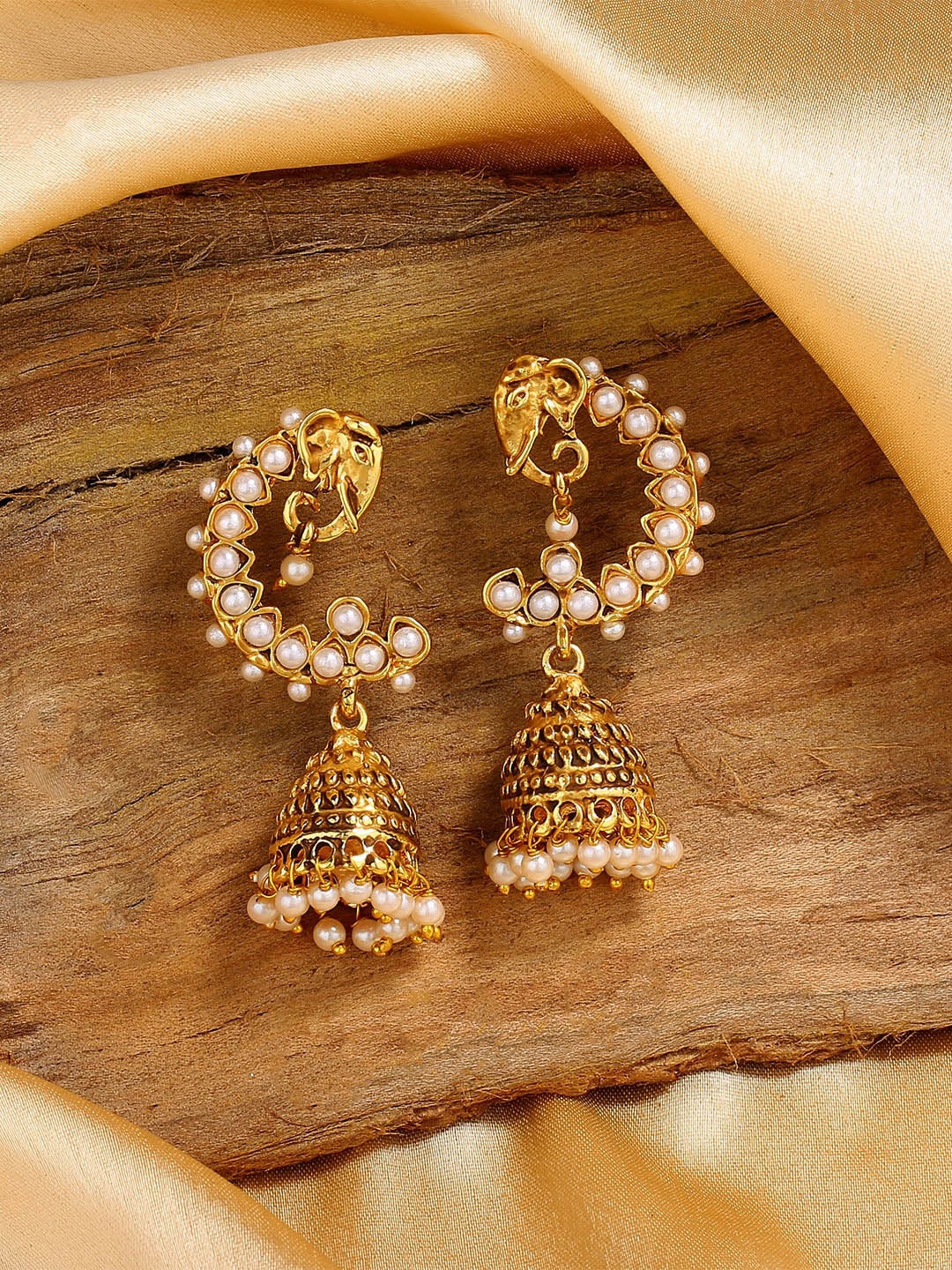 

Estele Gold-Plated Animal Shaped Jhumkas Earrings, White