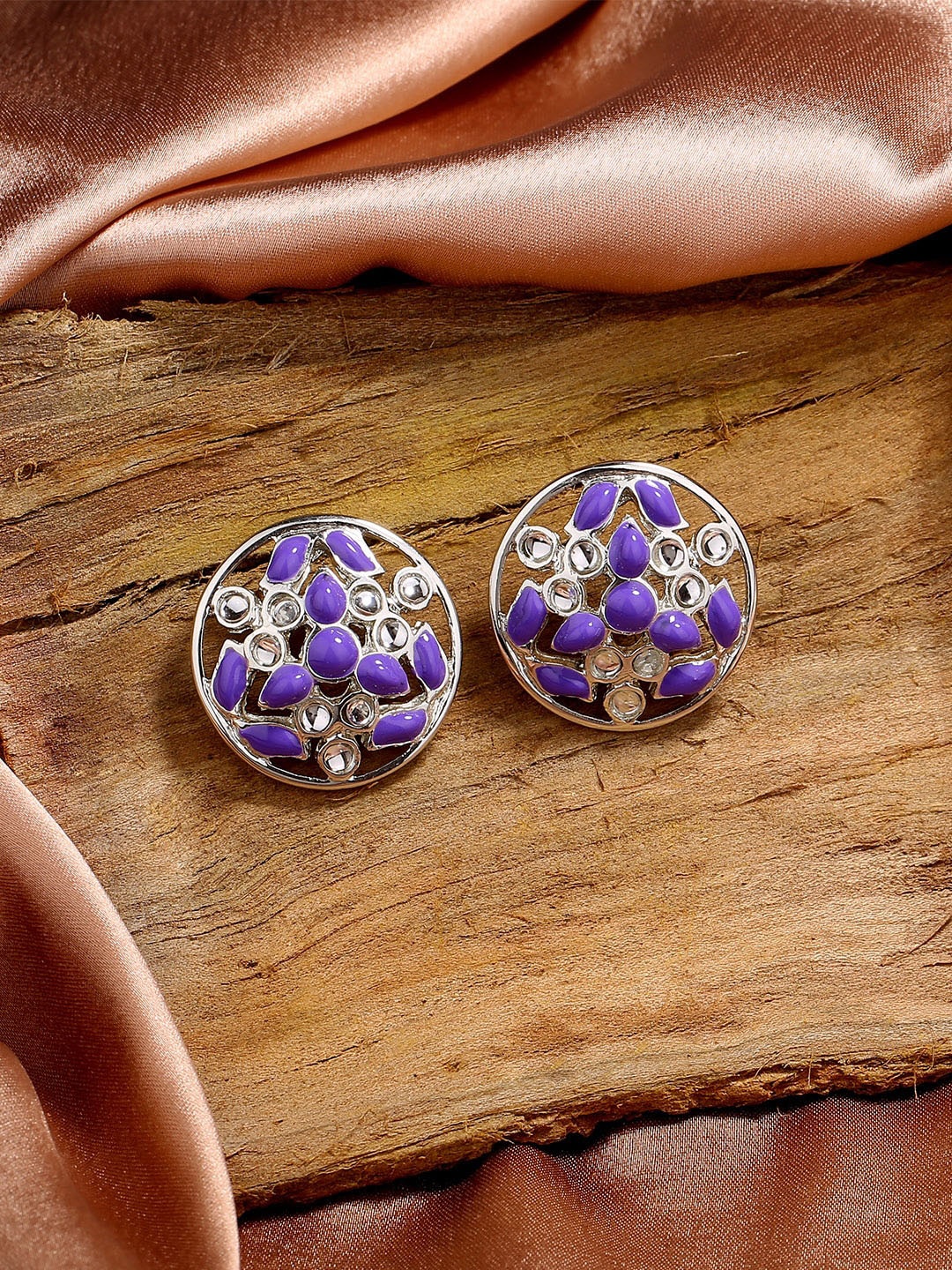 

Estele Rhodium-Plated Circular Studs Earrings, Violet