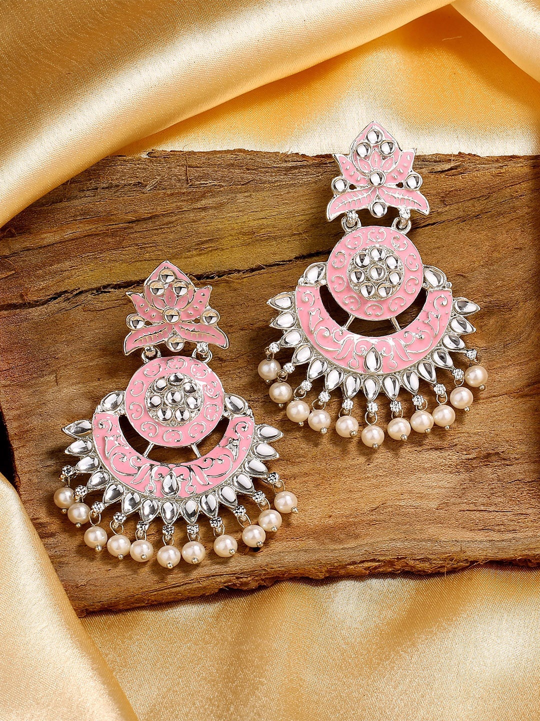 

Estele Rhodium-Plated Drop Earrings, Pink
