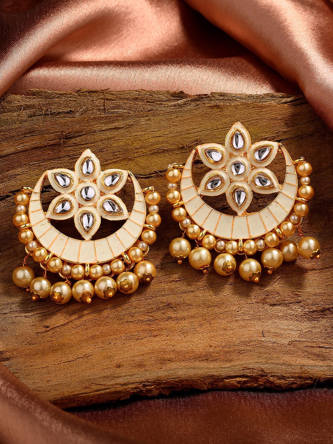 

Estele Cream-Coloured Gold-Plated Floral Chandbalis Earrings