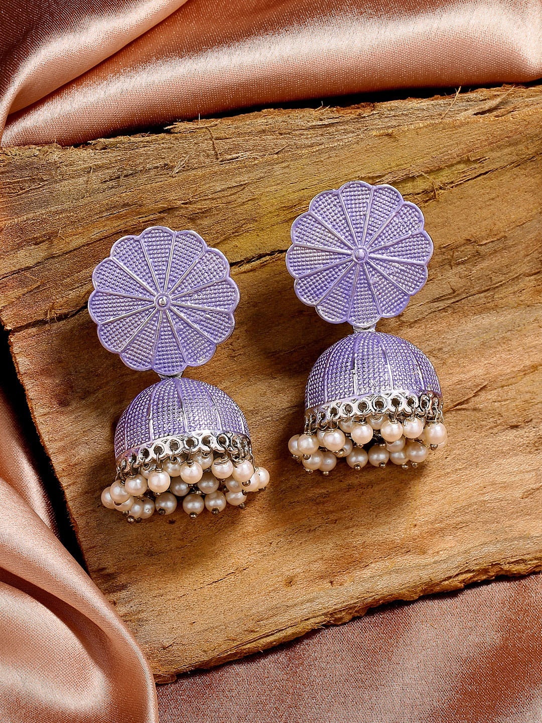 

Estele Rhodium-Plated Dome Shaped Jhumkas Earrings, Violet