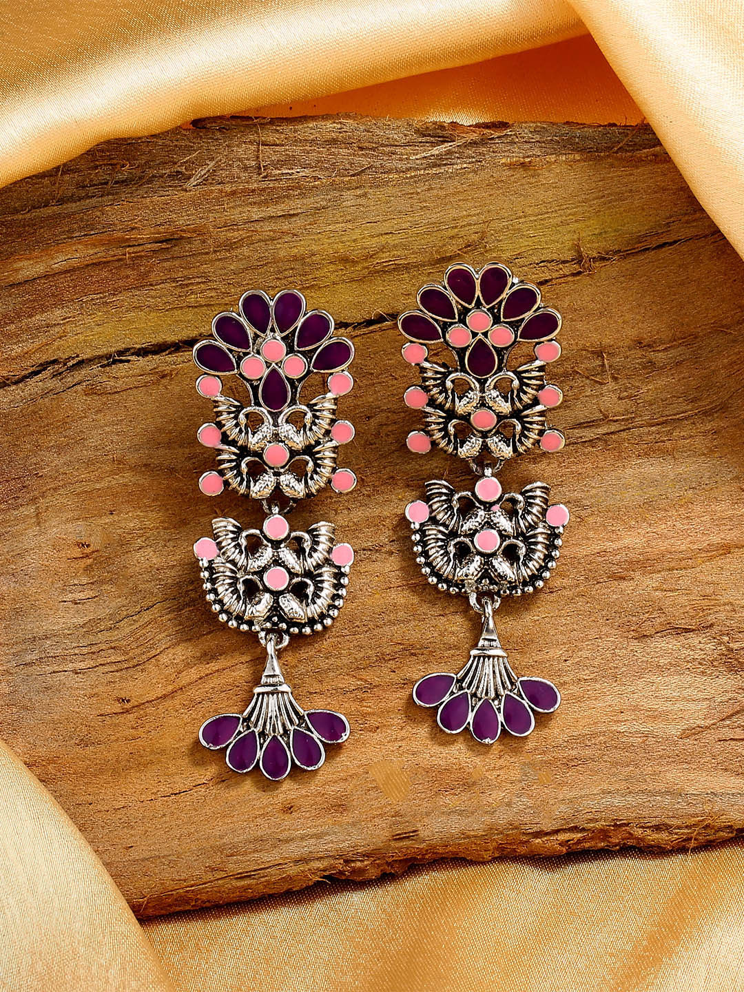 

Estele Peacock Shaped Drop Earrings, Purple