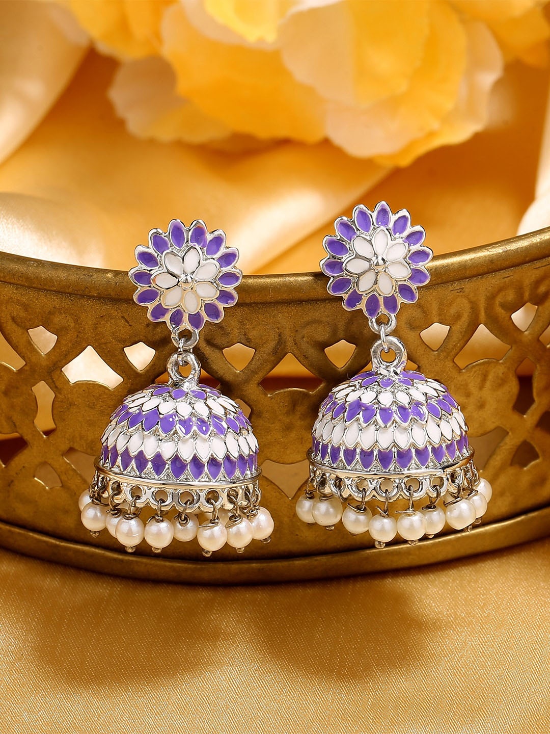 

Estele Rhodium-Plated Dome Shaped Jhumkas Earrings, Violet