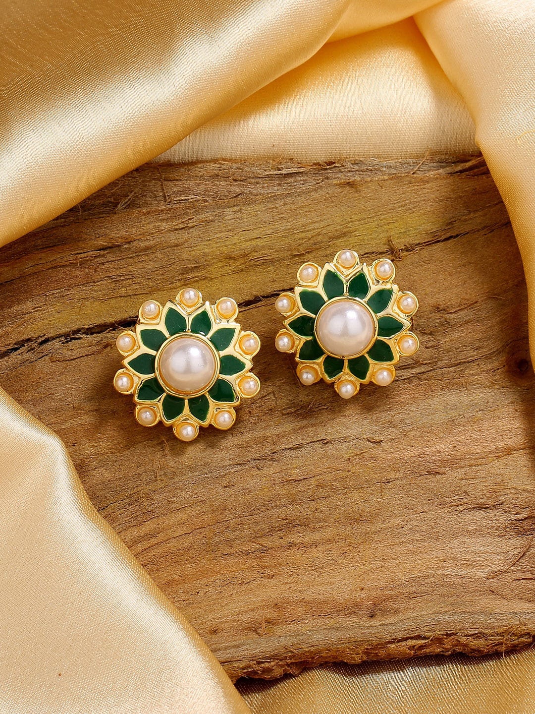 

Estele Gold-Plated Floral Studs Earrings, Green