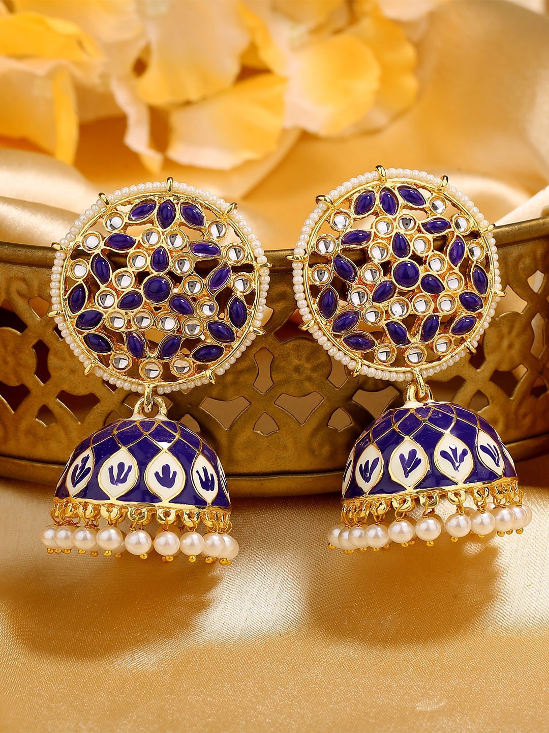 

Estele Gold Plated Circular Jhumkas Earrings, Navy blue