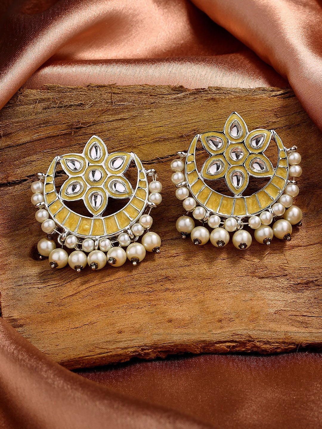 

Estele Rhodium Plated Chandbalis Earrings, Yellow