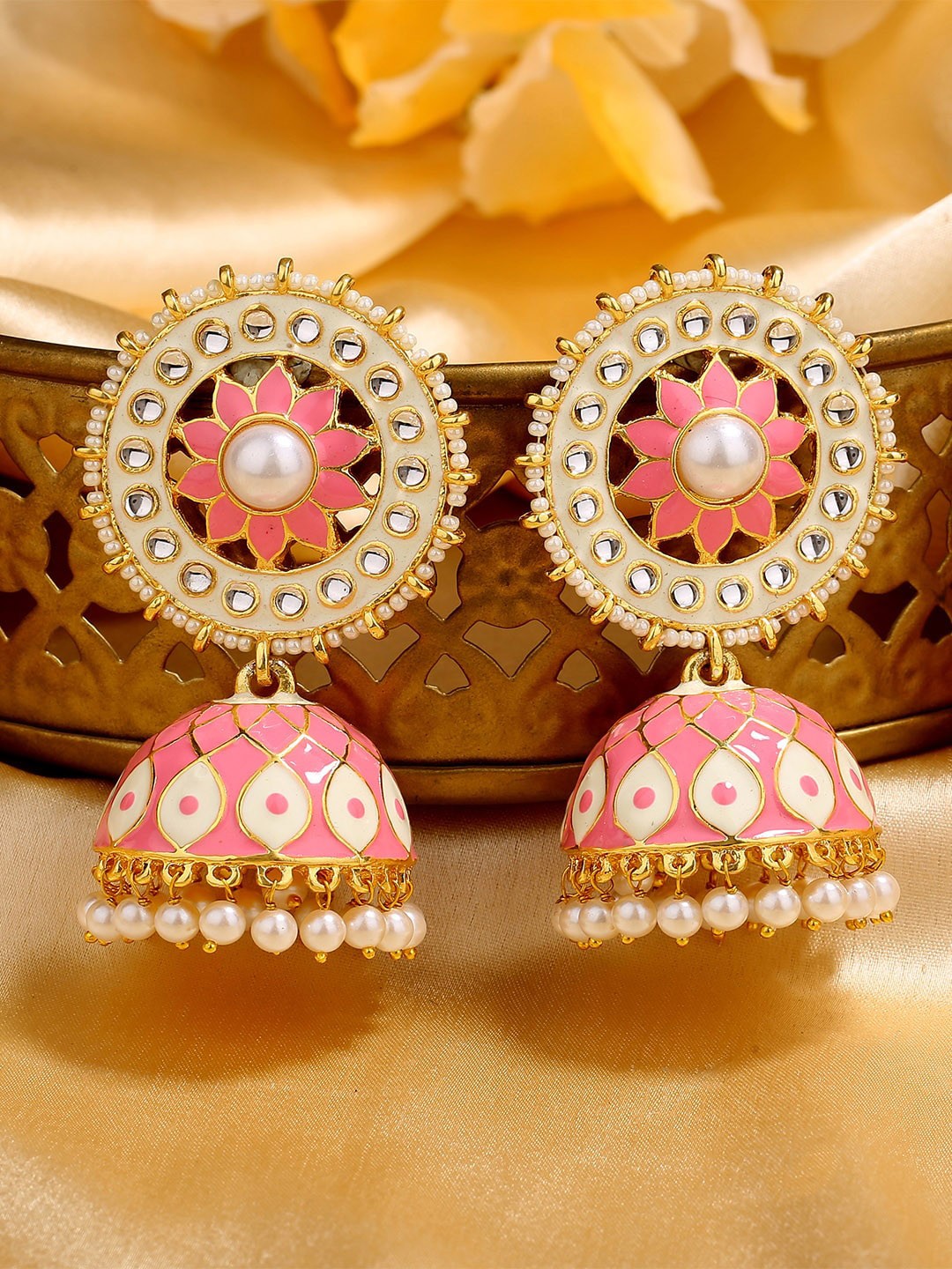 

Estele Gold Plated Circular Jhumkas Earrings, Pink