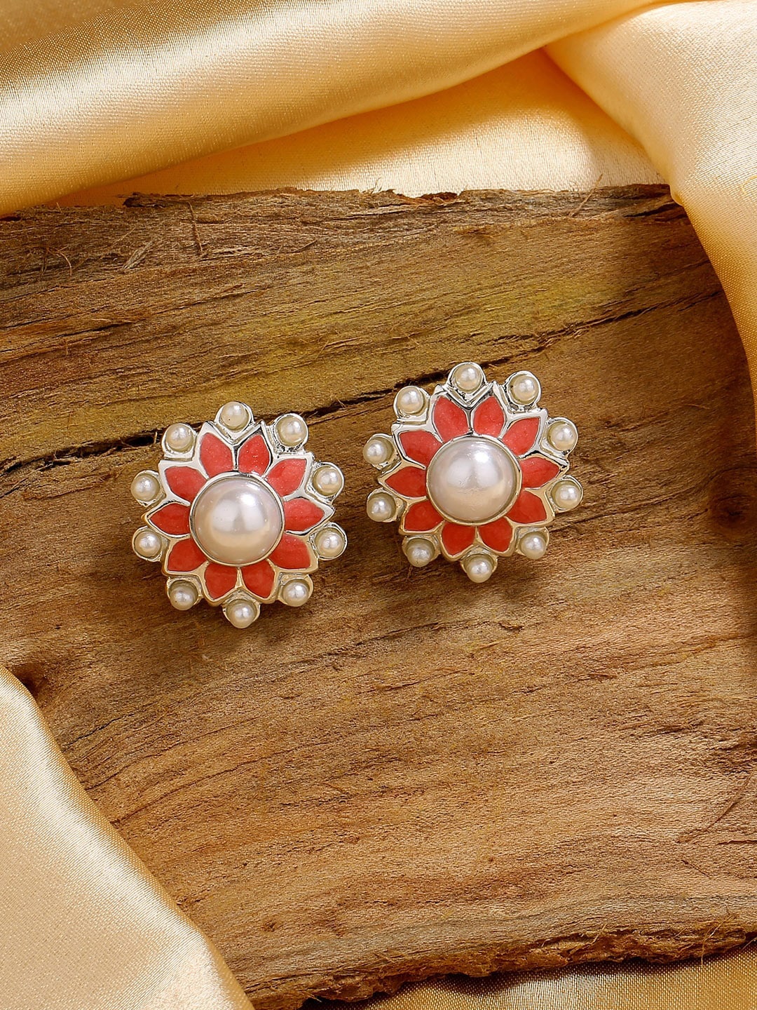 

Estele Rhodium-Plated Floral Studs Earrings, Pink