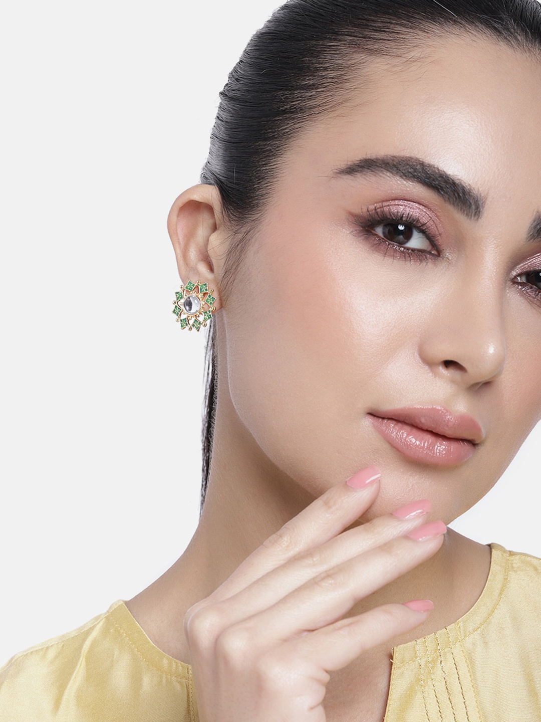 

Estele Gold-Plated Floral Studs Earrings, Green