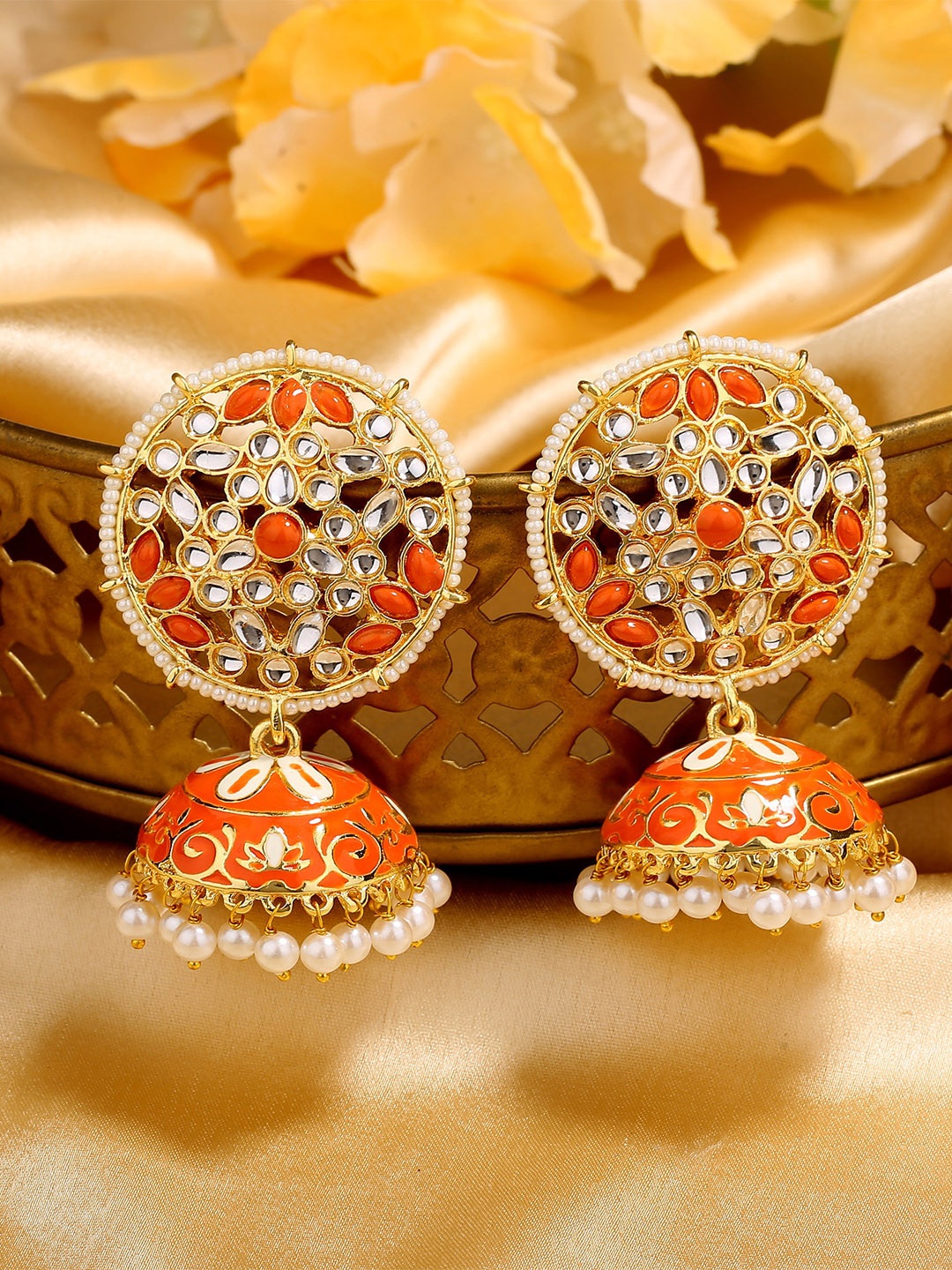 

Estele Gold-Plated Circular Jhumkas Earrings, Orange
