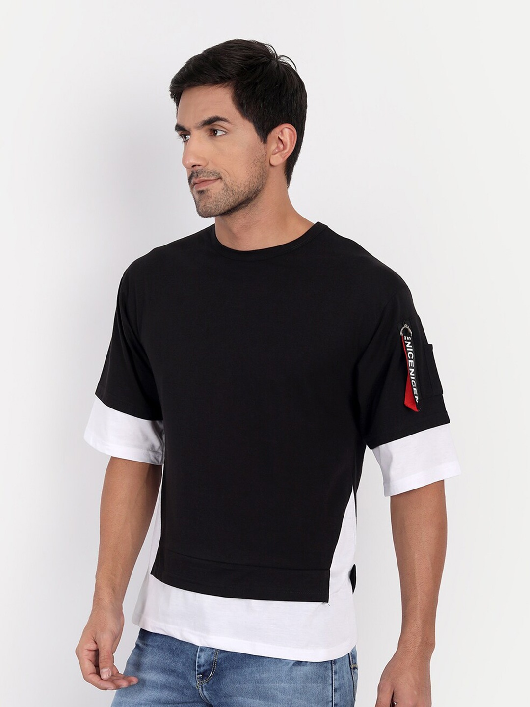

CLAFOUTIS Drop-Shoulder Sleeves Round Sleeves Loose T-shirt, Black