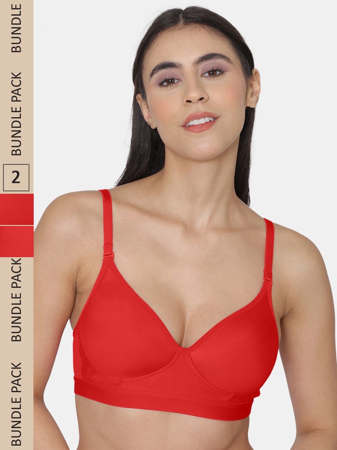 

KOMLI Pack Of 2 Lightly Padded Everyday Bra, Red