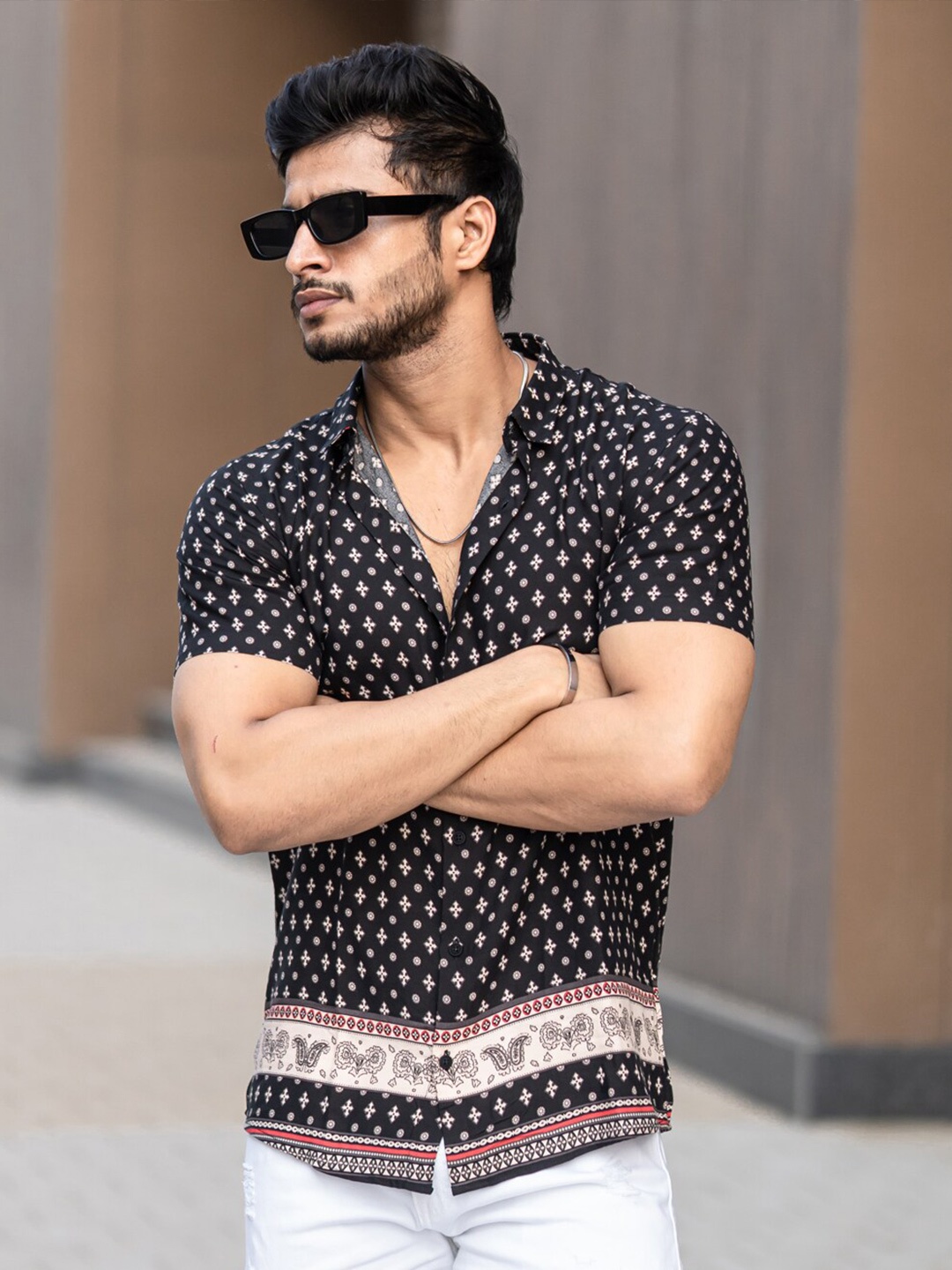 

Powerlook Slim Fit Printed Casual Shirt, Black