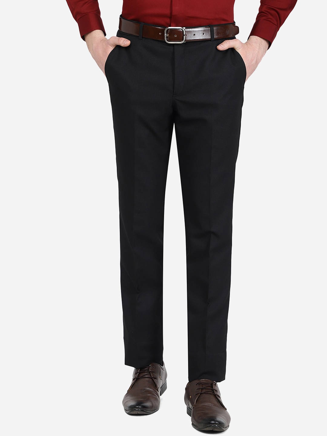 

Greenfibre Men Slim Fit Mid-Rise Trousers, Black