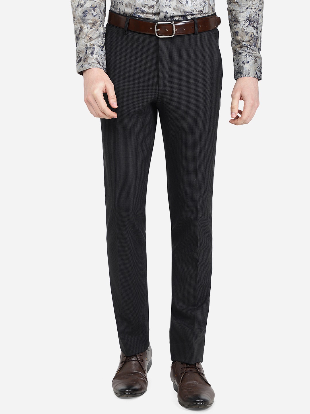 

JADE BLUE Men Slim Fit Mid-Rise Formal Trousers, Grey