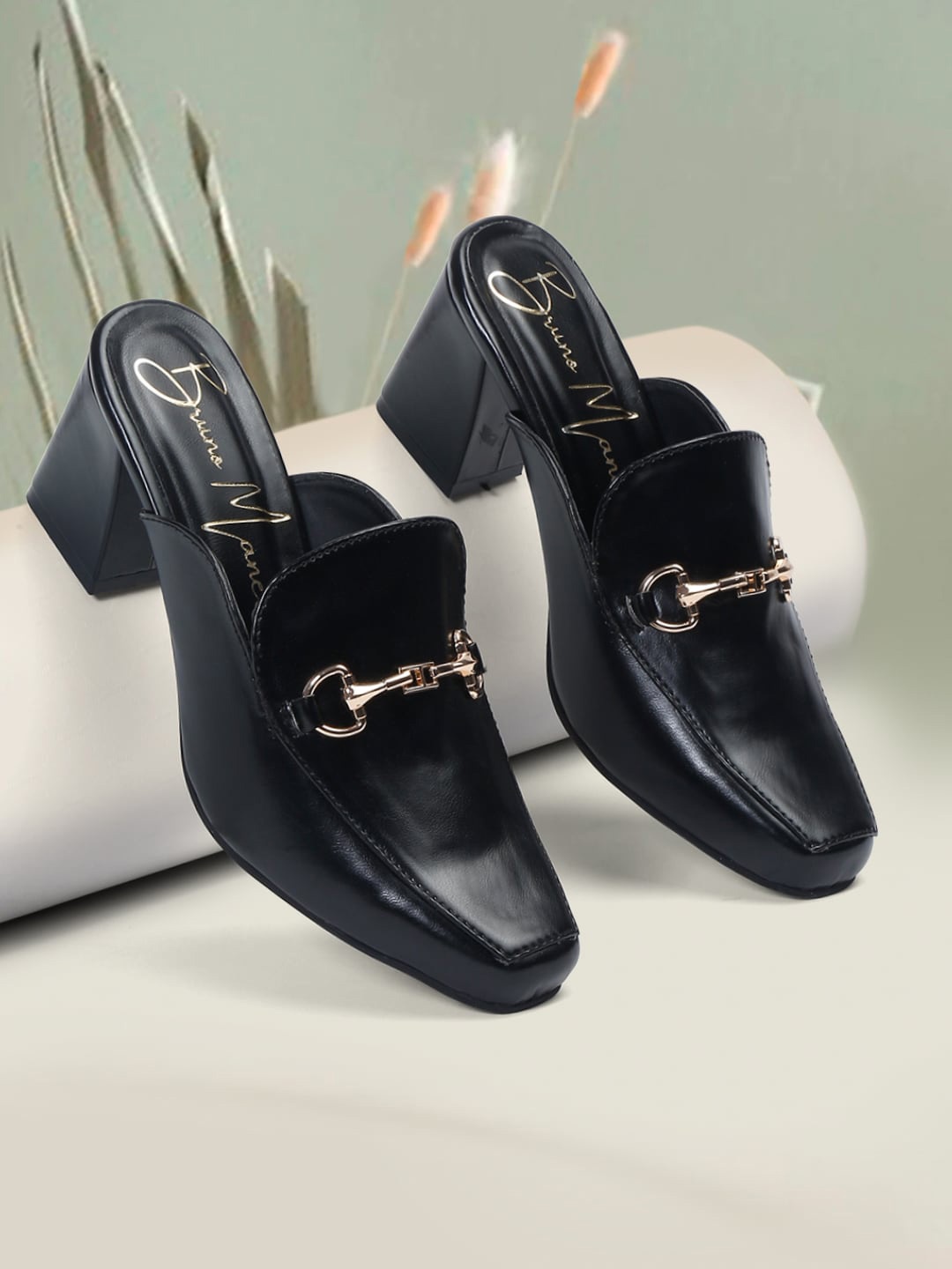 

Bruno Manetti Women Open Toe Block Mules, Black