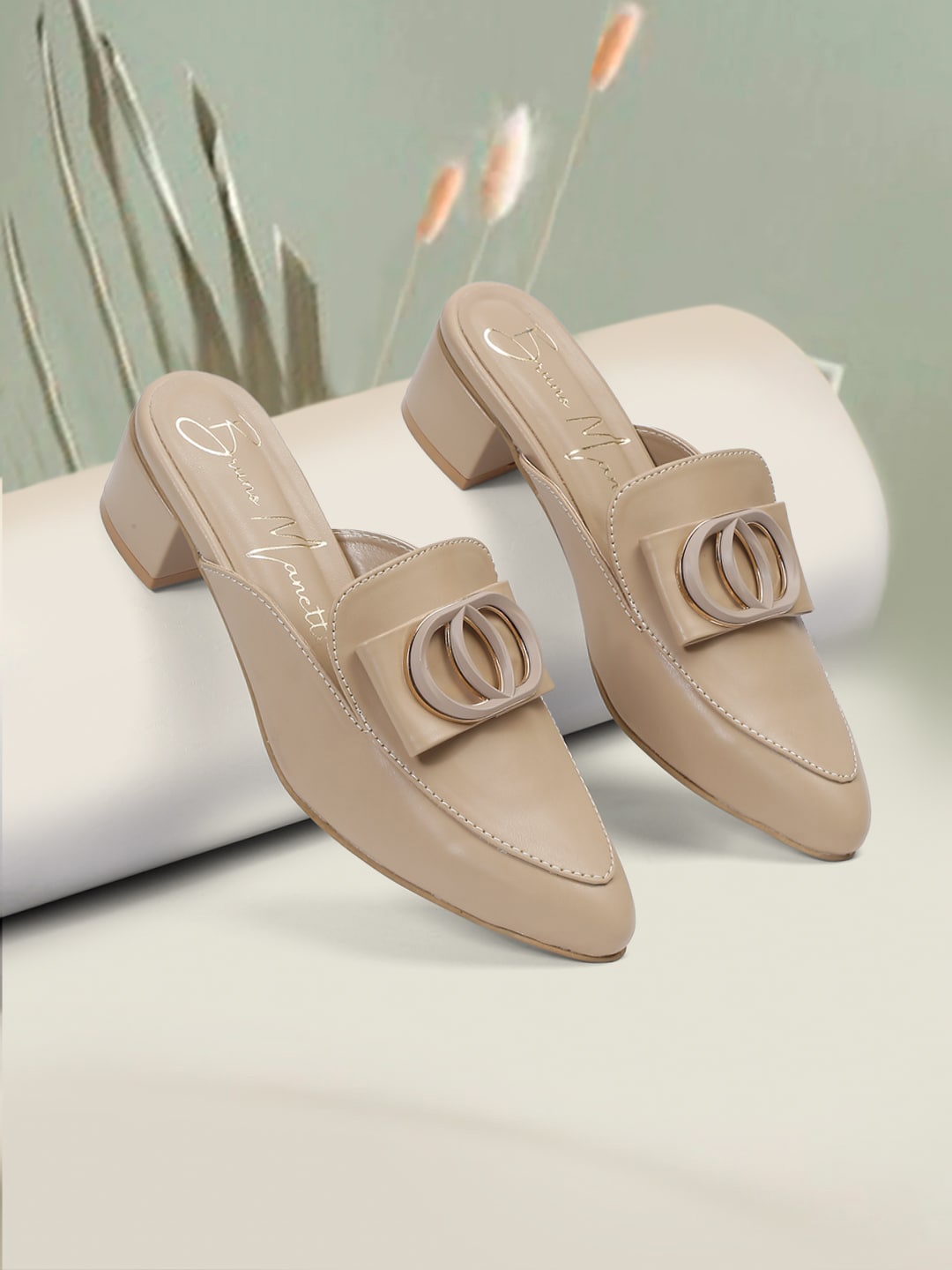 

Bruno Manetti Women Embellished Open Toe Block Heels, Beige