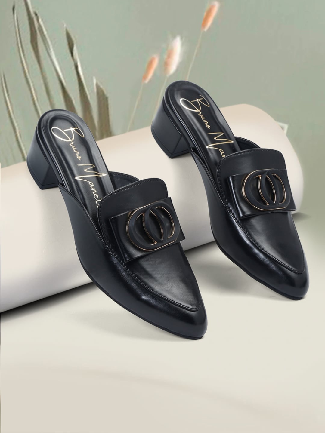 

Bruno Manetti Embellished Block Heel Mules, Black
