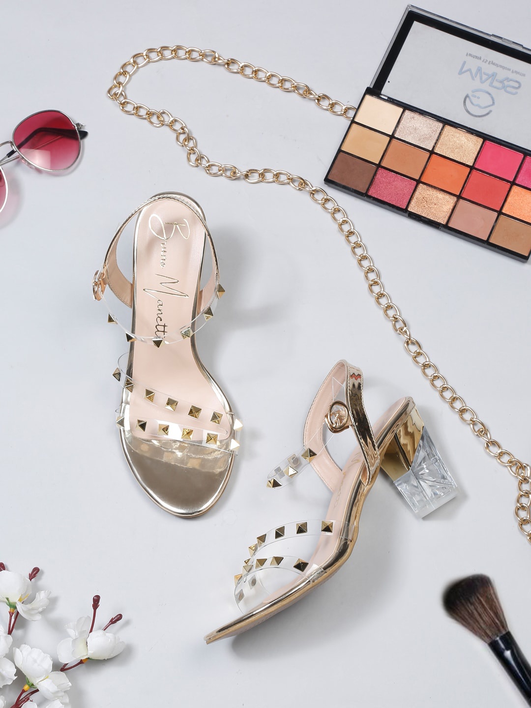 

Bruno Manetti Women Open Toe Embellished Block Heels, Gold