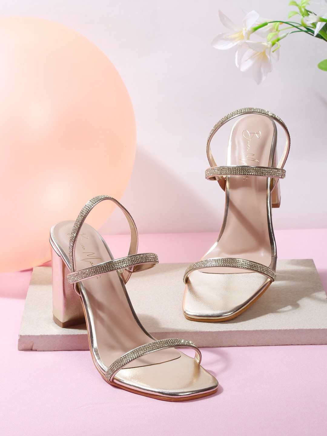 

Bruno Manetti PU Block Heels, Gold