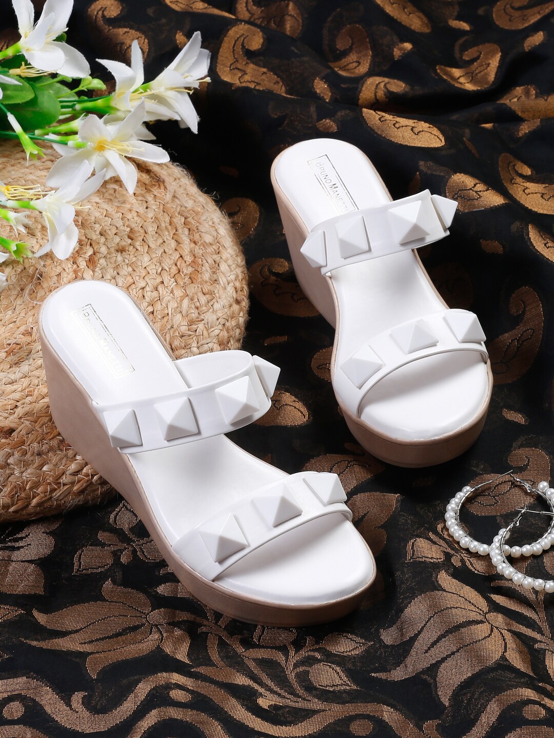 

Bruno Manetti Women Open Toe Embellished Block Heel, White