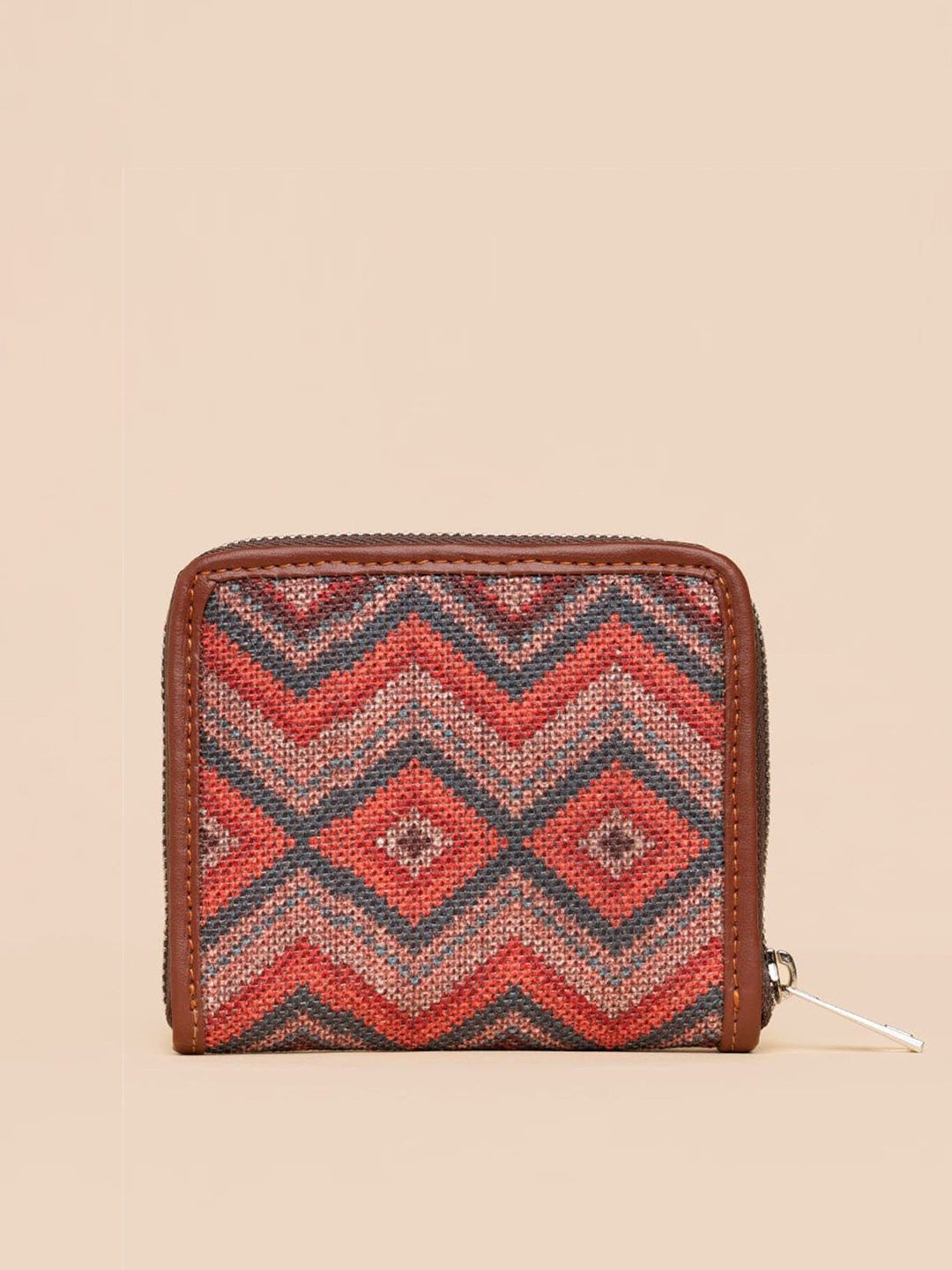 

ZOUK Women Printed Fabric Zip Around Wallet, Brown