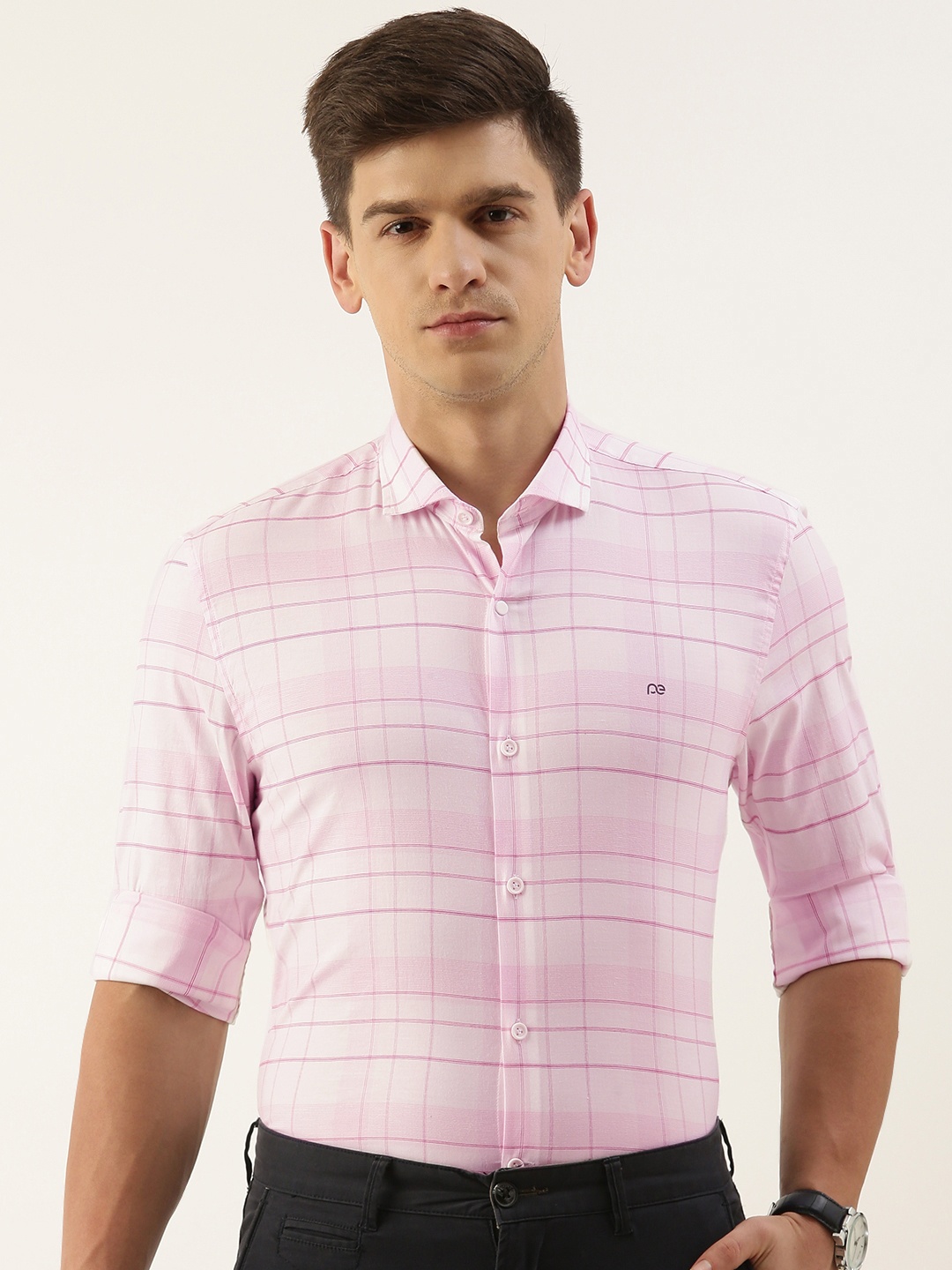 

Peter England Slim Fit Checked Semiformal Shirt, Pink