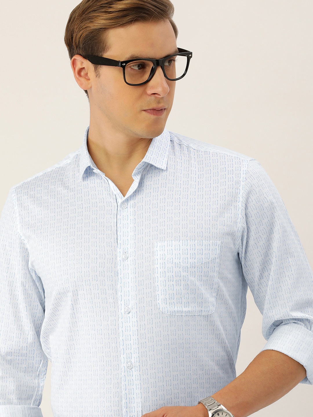 

Peter England Men Pure Cotton Slim Fit Abstract Printed Formal Shirt, White