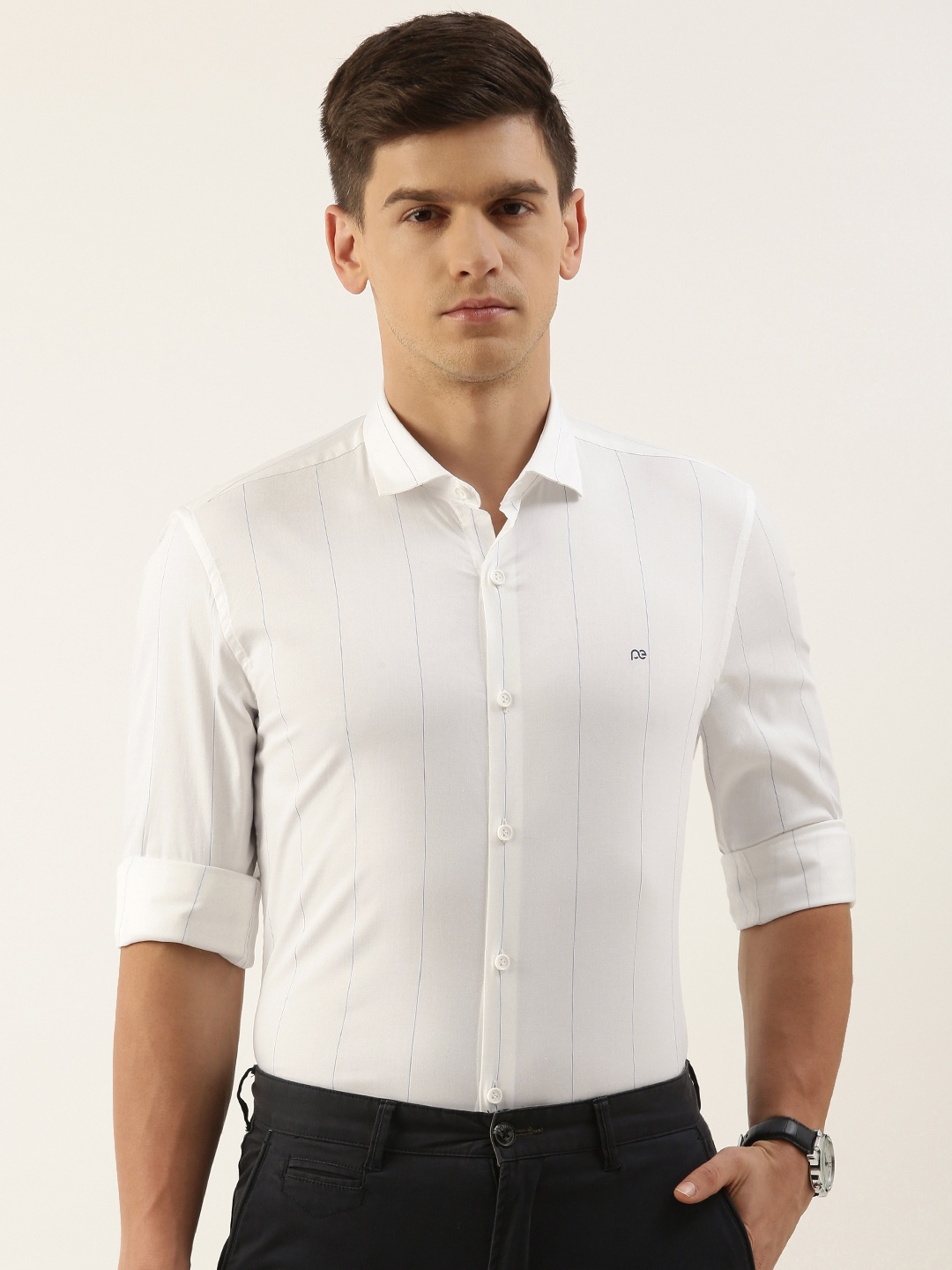 

Peter England Super Slim Fit Striped Semiformal Shirt, White