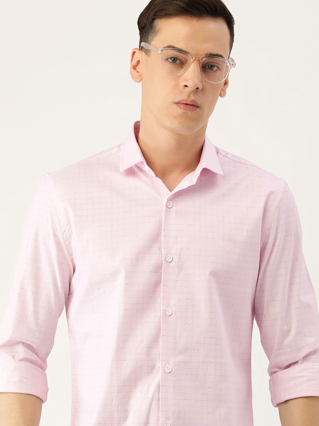 

Peter England Men Super Slim Fit Checked Casual Shirt, Pink