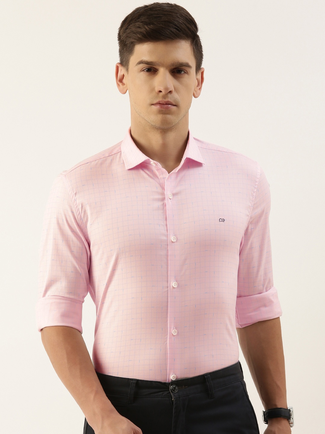 

Peter England Super Slim Fit Checked Semiformal Shirt, Pink
